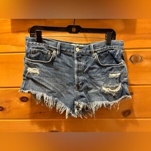 We The Free Indigo Denim Raw Hem Cotton Shorts size 30 full button closure